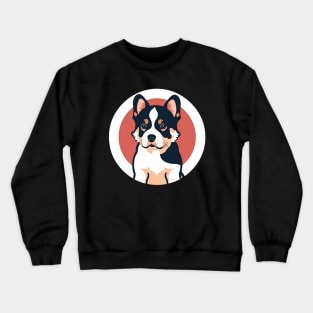 Cute little puppy on a white and pink circular background Crewneck Sweatshirt